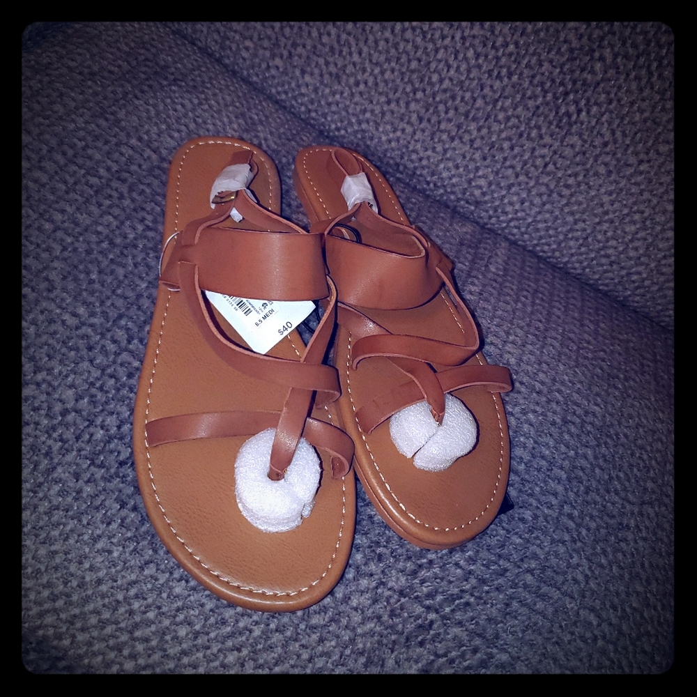 Camel colored strappy sandals